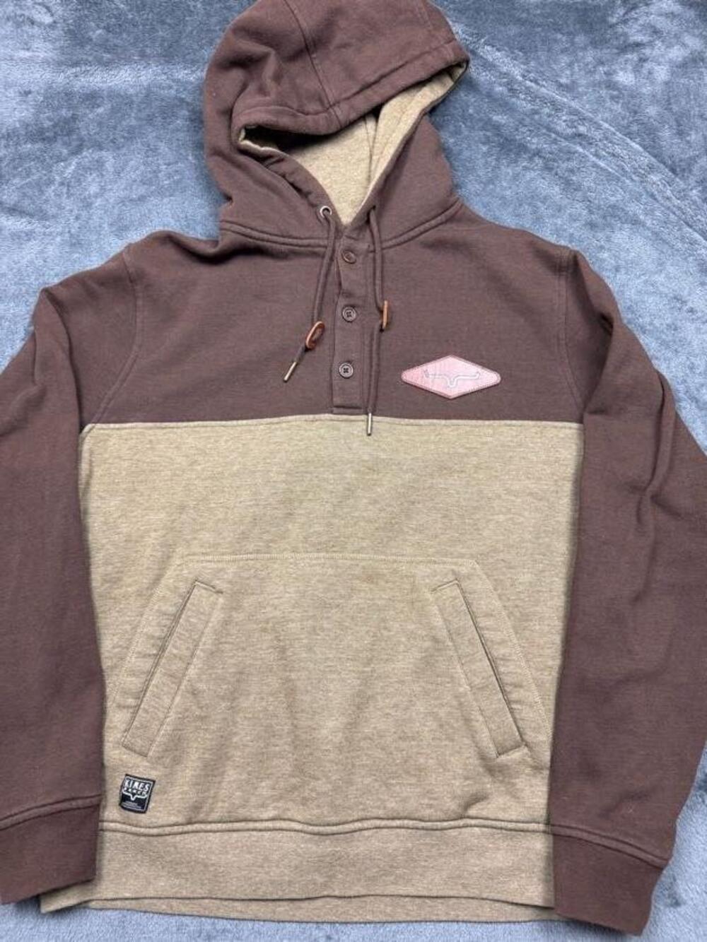 Kimes Ranch Hoodie Mens L Brown Tan Fleece Pullover Western Logo Kangaroo Pocket